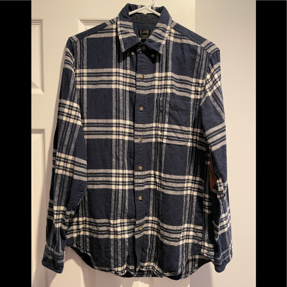 JCrew Mens plaid long sleeve elbow patch shirt